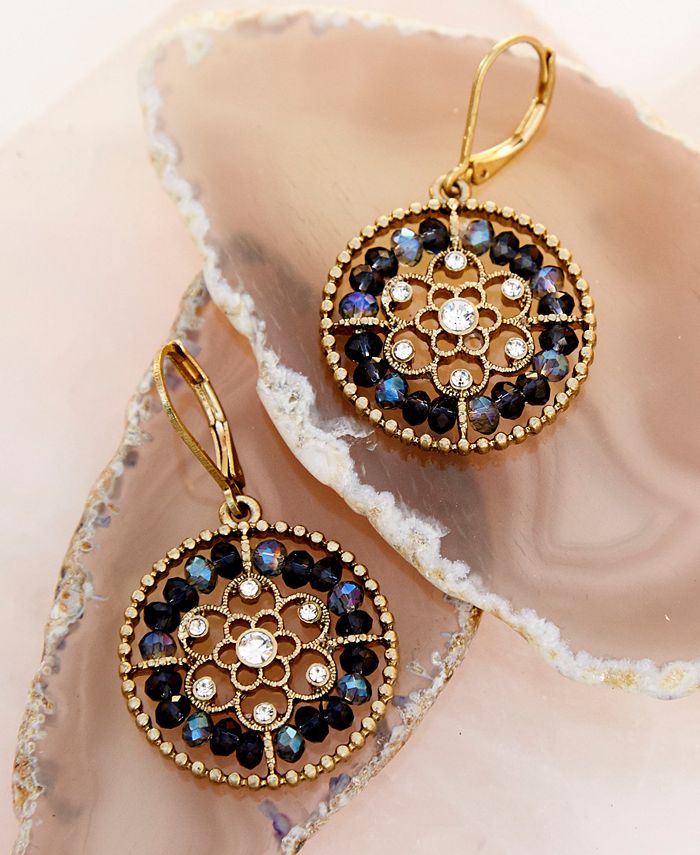 lonna & lilly - Gold-Tone Crystal & Bead Openwork Drop Earrings