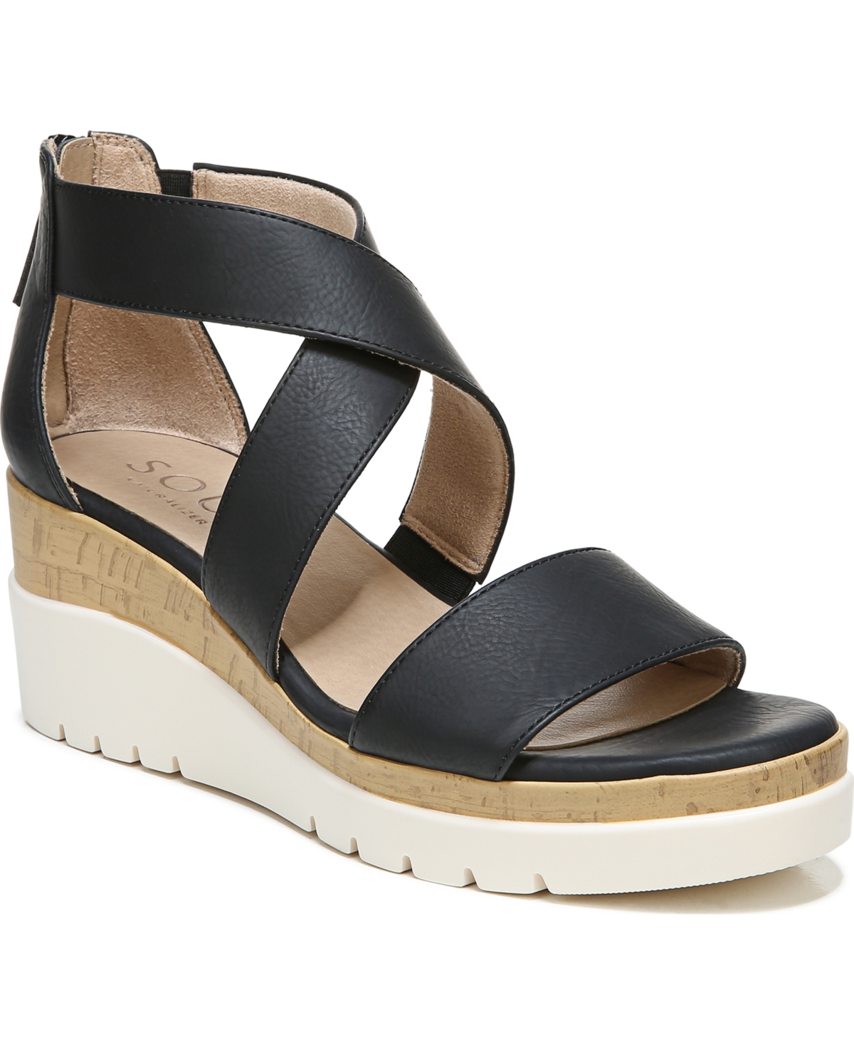 Shop Soul Naturalizer Goodtimes Ankle Strap Wedge Sandals In Black Faux Leather