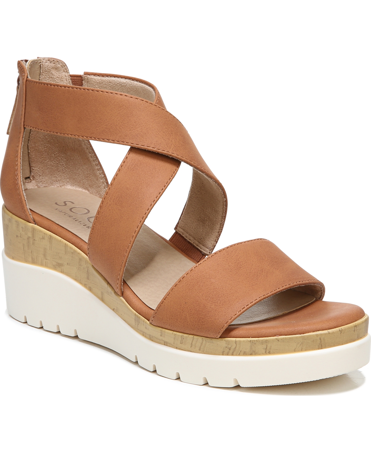 Shop Soul Naturalizer Goodtimes Ankle Strap Wedge Sandals In Toffee Faux Leather