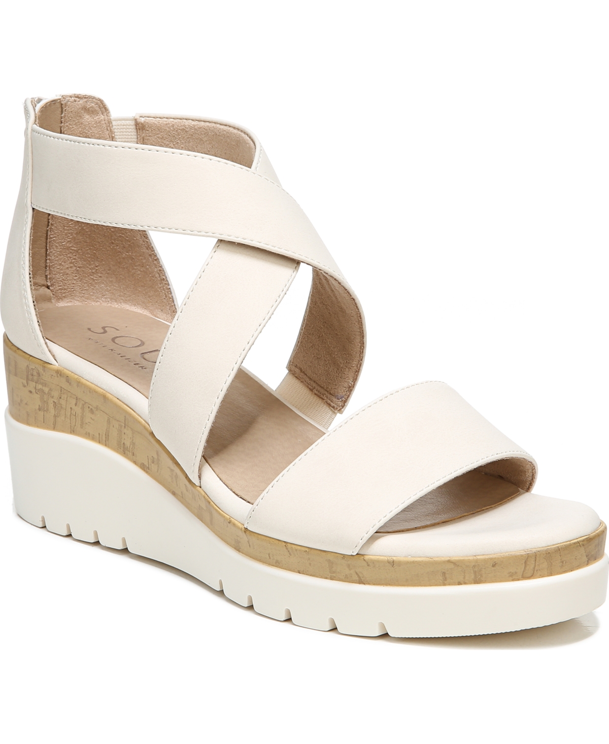 Shop Soul Naturalizer Goodtimes Ankle Strap Wedge Sandals In Porcelain Faux Leather