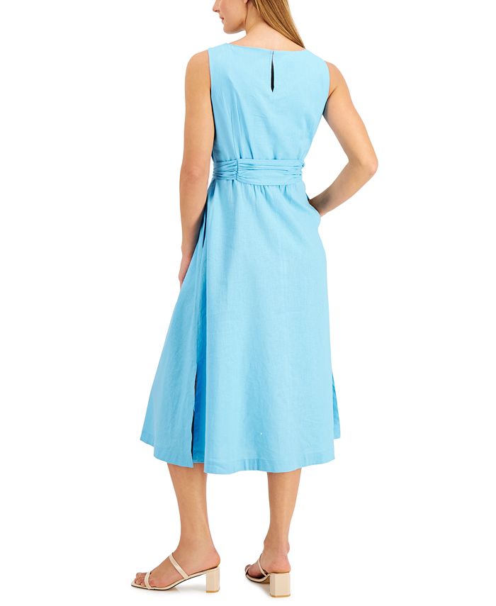 Anne Klein Linen-Blend Tie-Sash Midi Dress & Reviews - Dresses - Women ...