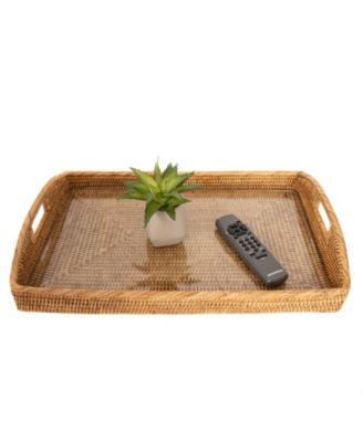 Artifacts Trading Company Rattan Rectangular Tray with Glass Insert