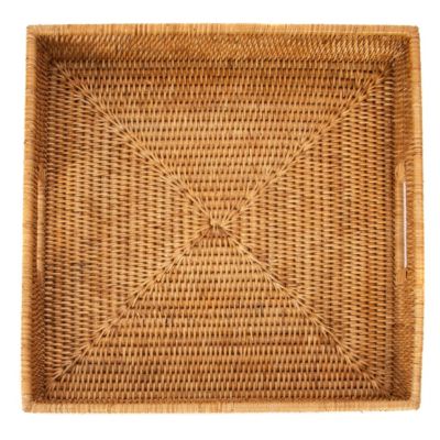 Artifacts Trading Company Rattan Square Tray with Cutout Handles