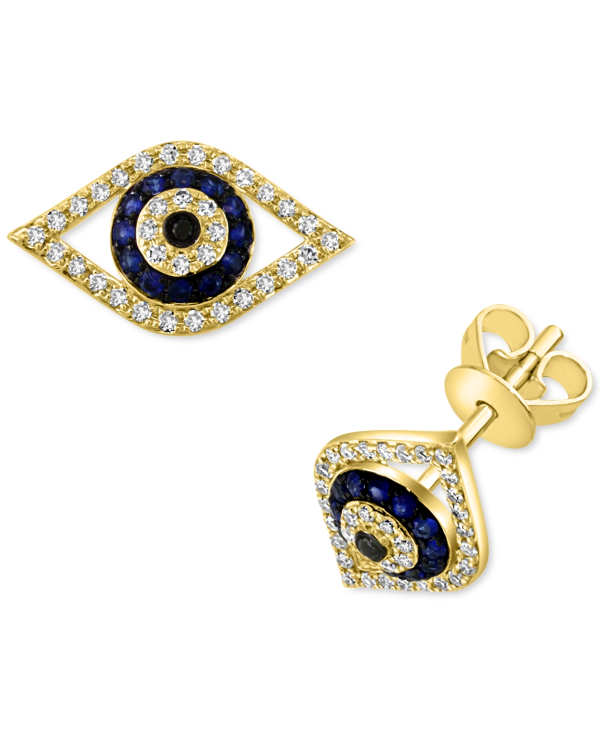 Effy Sapphire (1/6 ct. t.w.) & Diamond (1/5 ct. t.w.) Evil Eye Stud Earrings - Yellow Gold