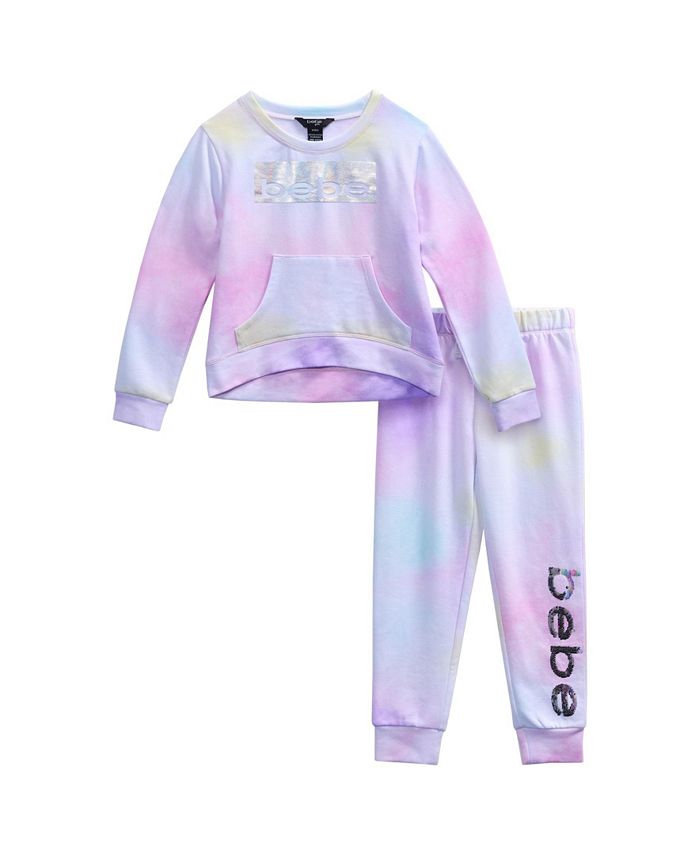 bebe Little Girls 2 Piece Crew Long Sleeve and Jogger Pant - Macy's