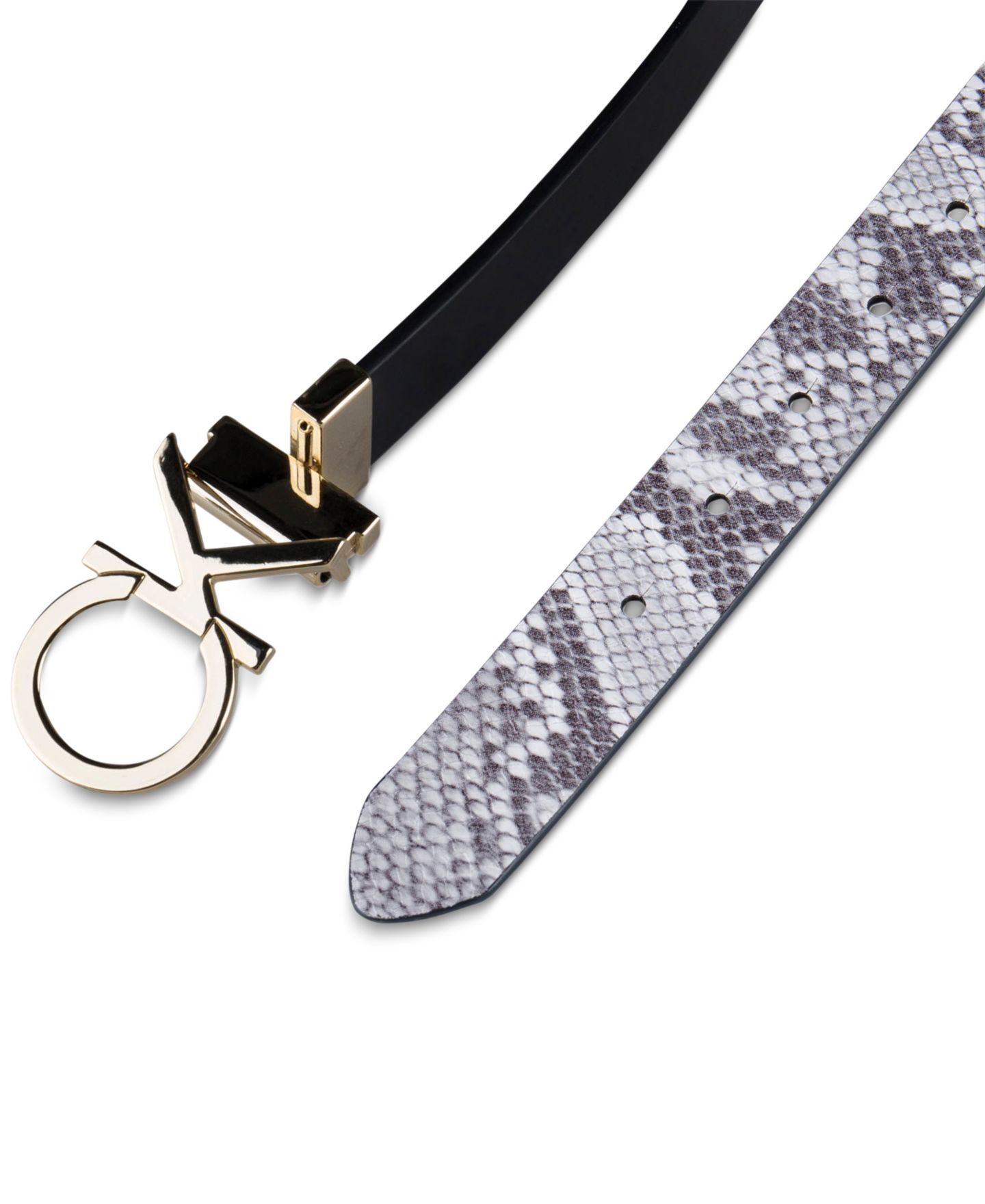 Женский ремень Calvin Klein Reversible Monogram Buckle, цвет: Чёрный / Серый — фото 3