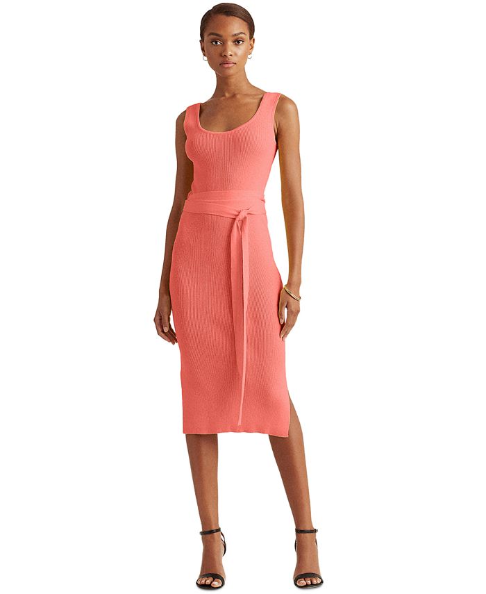Lauren Ralph Lauren Sleeveless Belted Dress - Macy's
