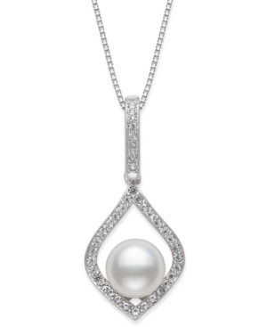 Shop Belle De Mer Cultured Freshwater Pearl (7mm) & Cubic Zirconia 18" Pendant Necklace In Sterling Silver