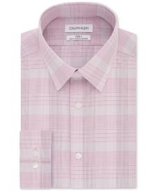 Calvin Klein Men's STEEL Slim-Fit Non-Iron Performance Stretch Purple Check Dress Shirt