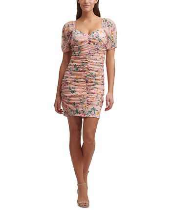 GUESS Printed Lace Ruched Sheath Dress - Macy's