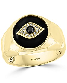 EFFY® Men's Black & White Diamond (3/4 ct. t.w.) Evil Eye Ring in 14k Gold and Black Rhodium