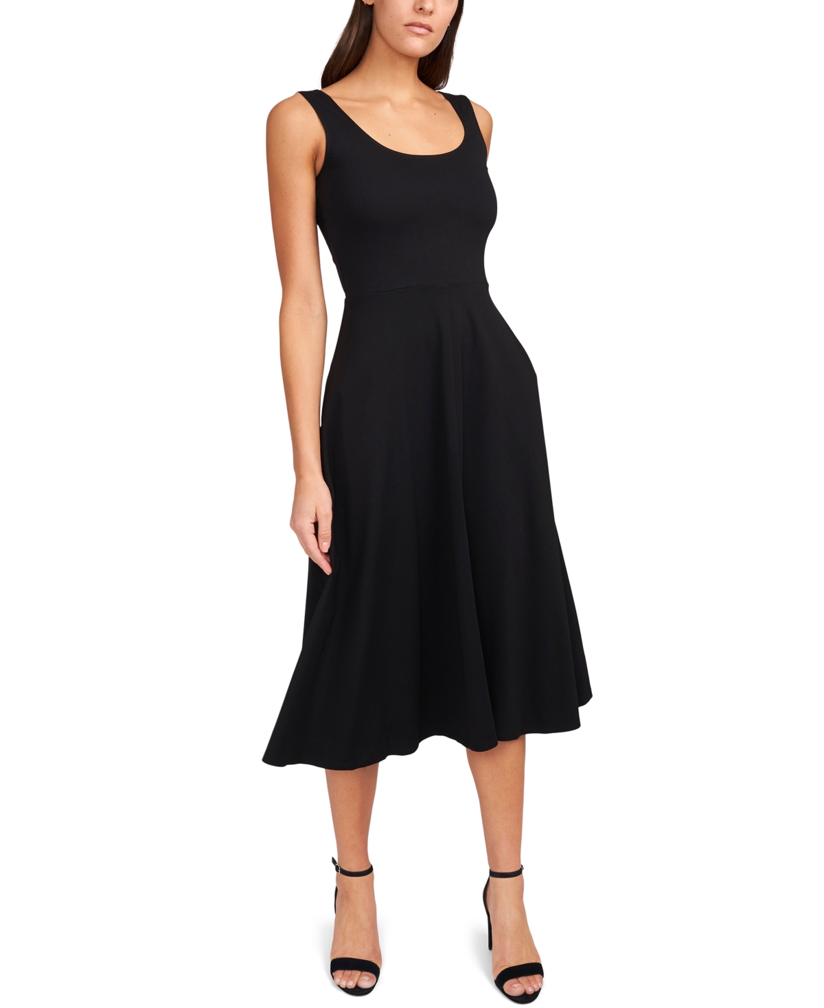 Shop Msk Solid Fit-and-flare Midi Tank Dress In Black