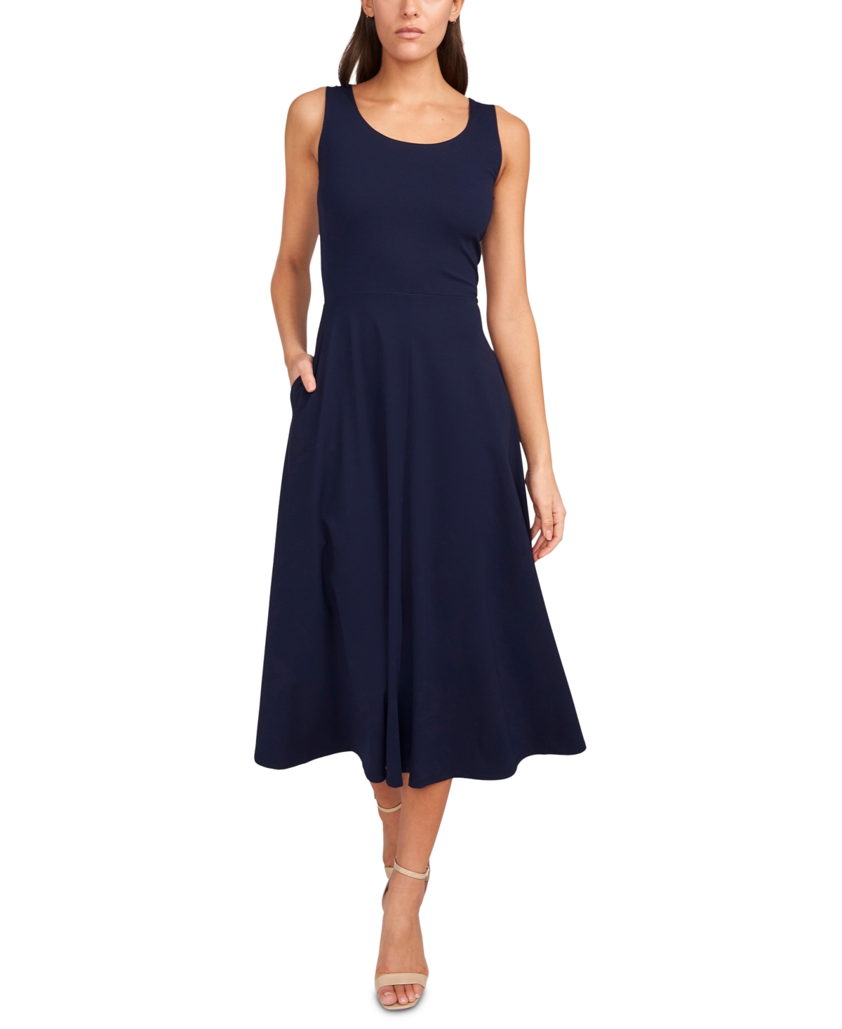 MSK SOLID FIT-AND-FLARE MIDI TANK DRESS
