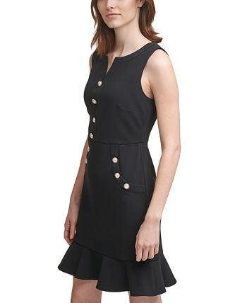 Karl Lagerfeld Paris Imitation Pearl Button Flounce Dress Macy s