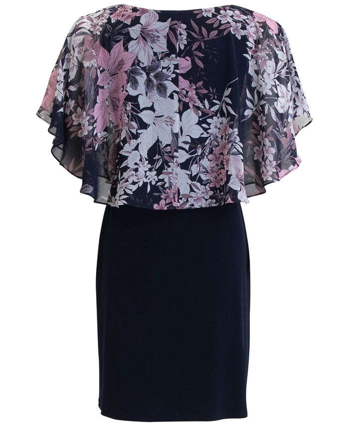 Connected Floral-Print Caped Chiffon Dress - Macy's