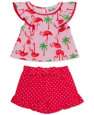 Rare Editions Baby Girls 2-Pc Flamingo-Print Top & Shorts Set