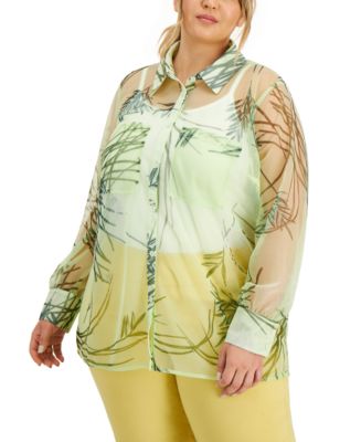 Alfani Plus Size Printed Zip-Front Top ($50) ❤ liked on Polyvore