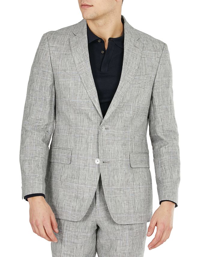 Tommy Hilfiger Men's Modern Fit Linen Gray Plaid Suit - Macy's