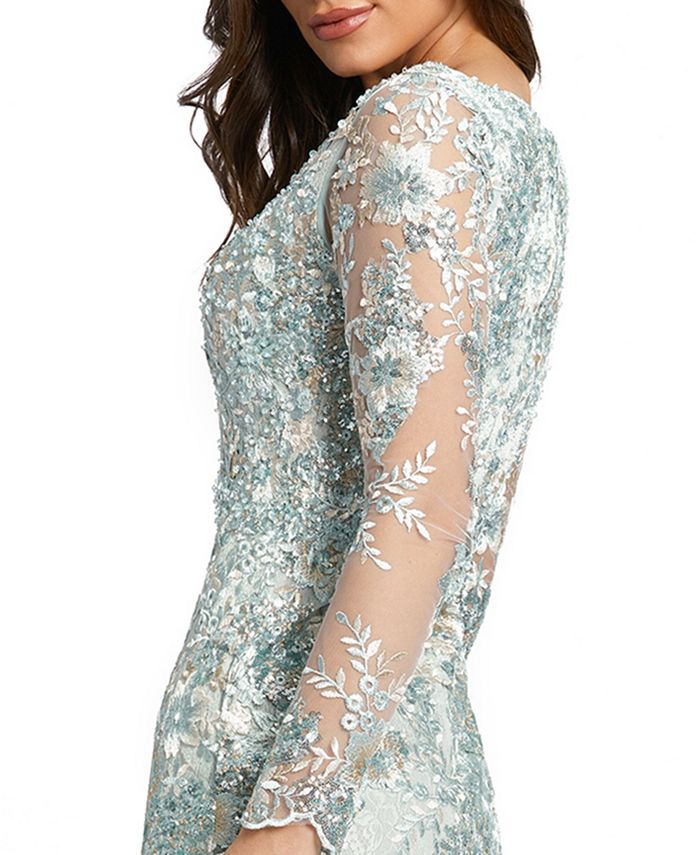 mac duggal embroidered mesh gown