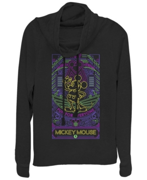 Juniors Disney Mickey Classic Neon Line Art Cowl Neck T-shirt