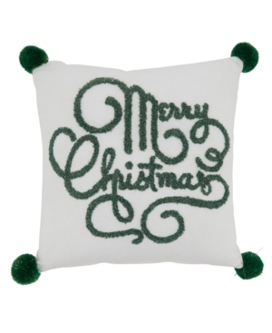 Saro Lifestyle Merry Christmas Design Decorative Pillow, 12" X 12" In White