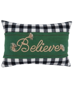 Shop Saro Lifestyle Believe Buffalo Plaid Decorative Pillow, 12" X 18" In Green