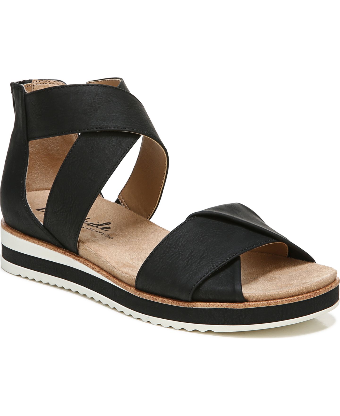 Женские сандалии LifeStride Zoom Round Open Toe Crisscross Wedge, цвет: Чёрный — фото 1