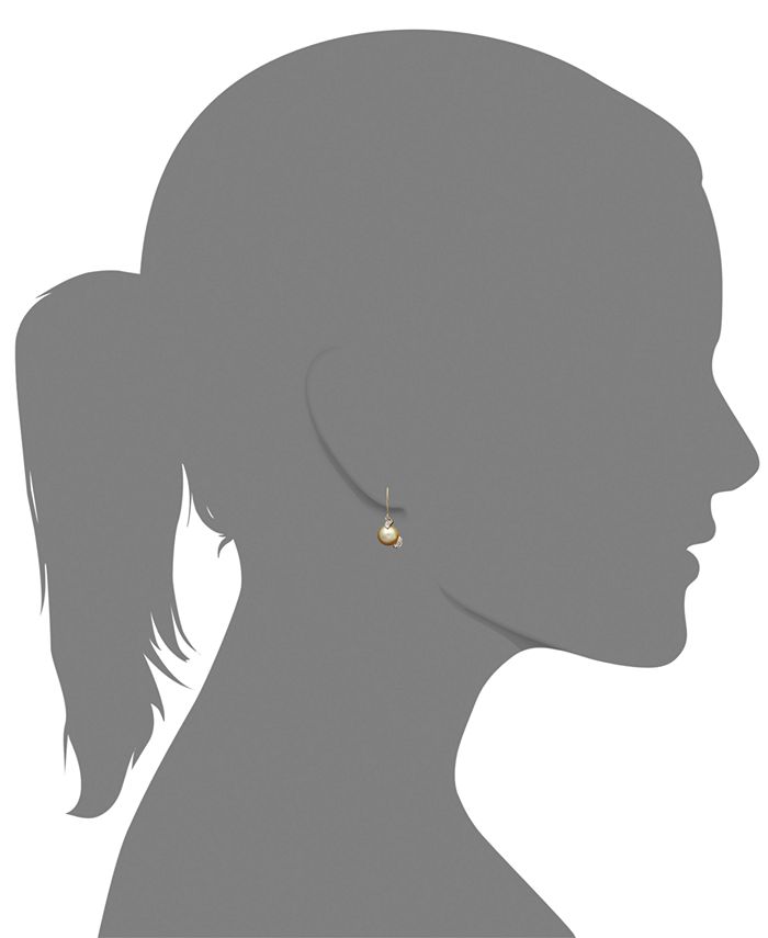 Macy's - 14k Gold Earrings, Cultured Golden South Sea Pearl (9mm) and Diamond (1/5 ct. t.w.) Drop Earrings