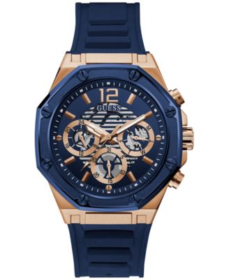 GUESS - Men's Blue Silicone Strap Watch 44mm
