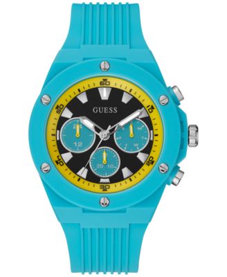 GUESS - Men's Turquoise Silicone Strap Watch 46mm