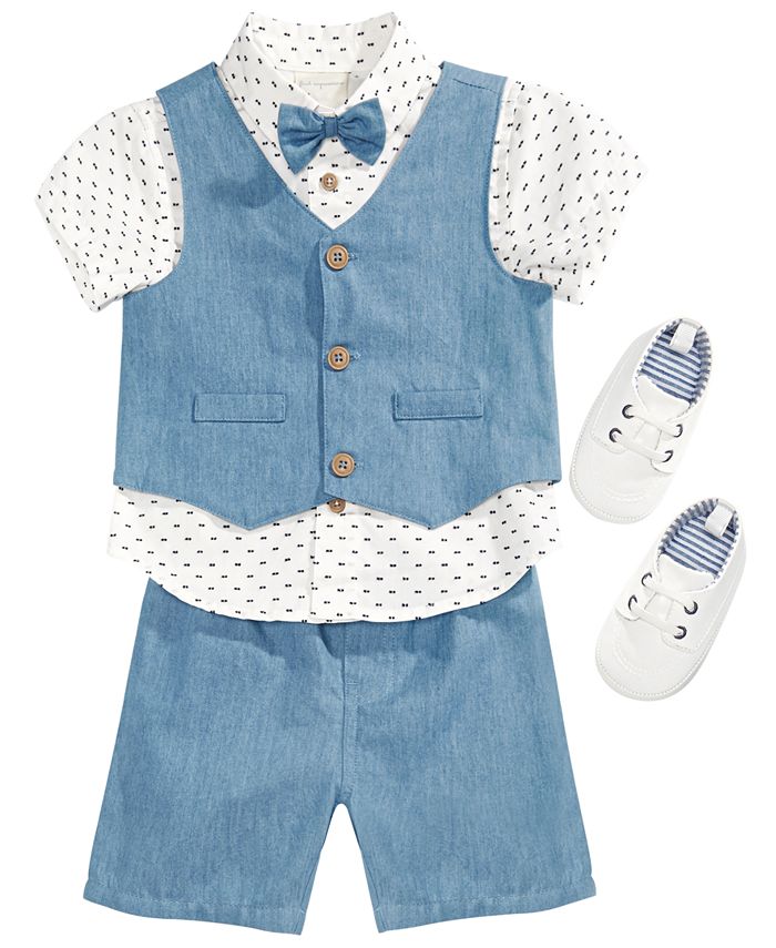 First Impressions Baby Boys Chambray Cotton Vest, Shorts & Shirt Set ...