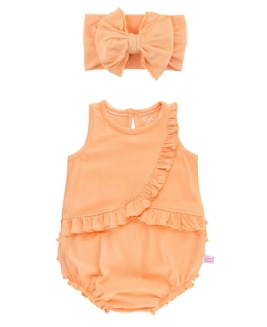 Baby Girls Ruffled Romper and Bow Headband Set