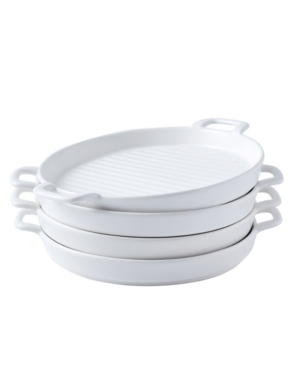 Bruntmor Round Baking Dish Grill Dinner Plates Food Serving Dinner Trays with Skillet Look Handles Set of 4