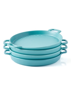 Bruntmor Round Baking Dish Grill Dinner Plates Food Serving Dinner Trays with Skillet Look Handles Set of 4