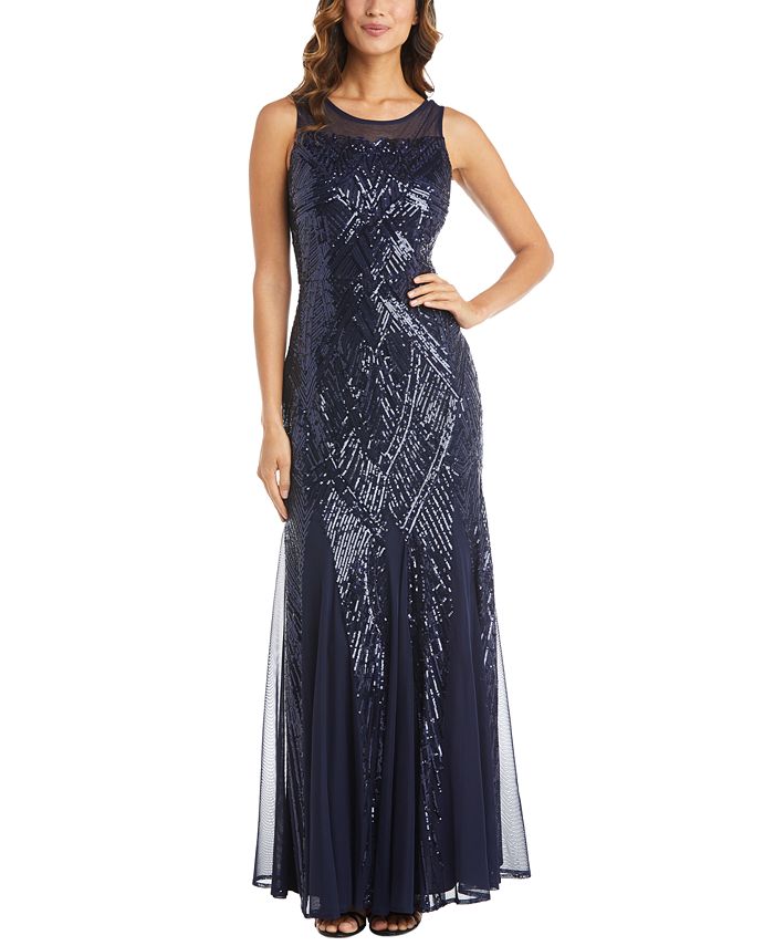 Nightway Embellished Mesh Gown - Macy's