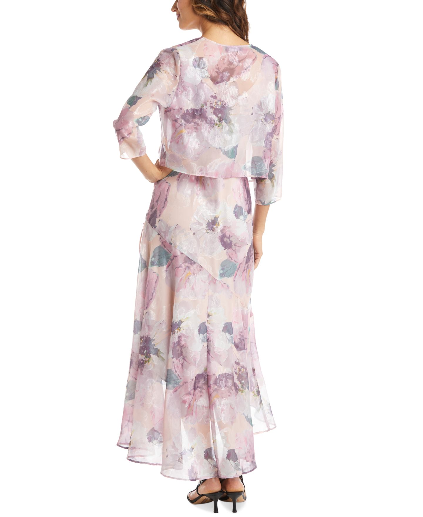 Женские платья R & M Richards 2-Pc. Floral-Print Jacket & Gown Set, цвет: Пудровый с принтом — фото 2