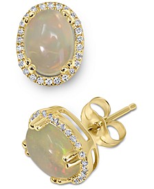 Opal (1-3/8 ct. t.w.) & Diamond (1/6 ct. t.w.) Oval Halo Stud Earrings in 14k Gold
