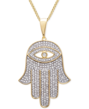 Shop Macy's Men's Diamond Hamsa Hand 22" Pendant Necklace (1/4 Ct. T.w.) In 14k Gold-plated Sterling Silver Or S In Gold Over Silver