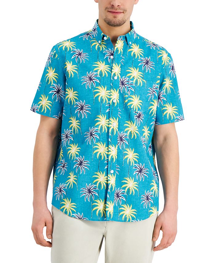 Club Room Men's Multi Palm Linen-Blend Short Sleeve Shirt, Created for ...