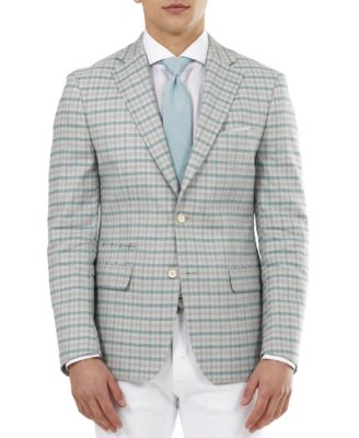 Tallia - Men's Slim-Fit Mint and Peach Plaid Blazer