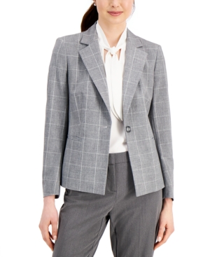 Kasper Windowpane-Print Single-Button Blazer