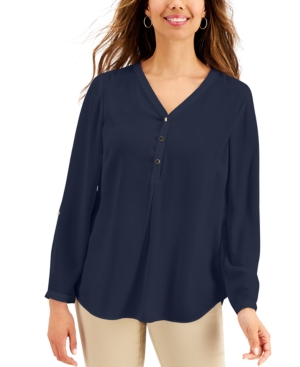 Jm Collection Women's Long Sleeve Utility Top, Created For Macy's In Intrepid Blue