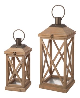 Glitzhome - Set of 2 Mondern Farmhouse Wooden Lantern