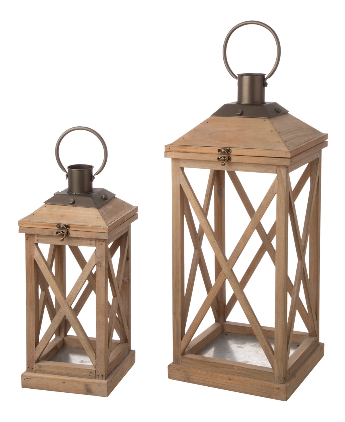 Glitzhome Set Of 2 Mondern Farmhouse Wooden Lantern In Brown