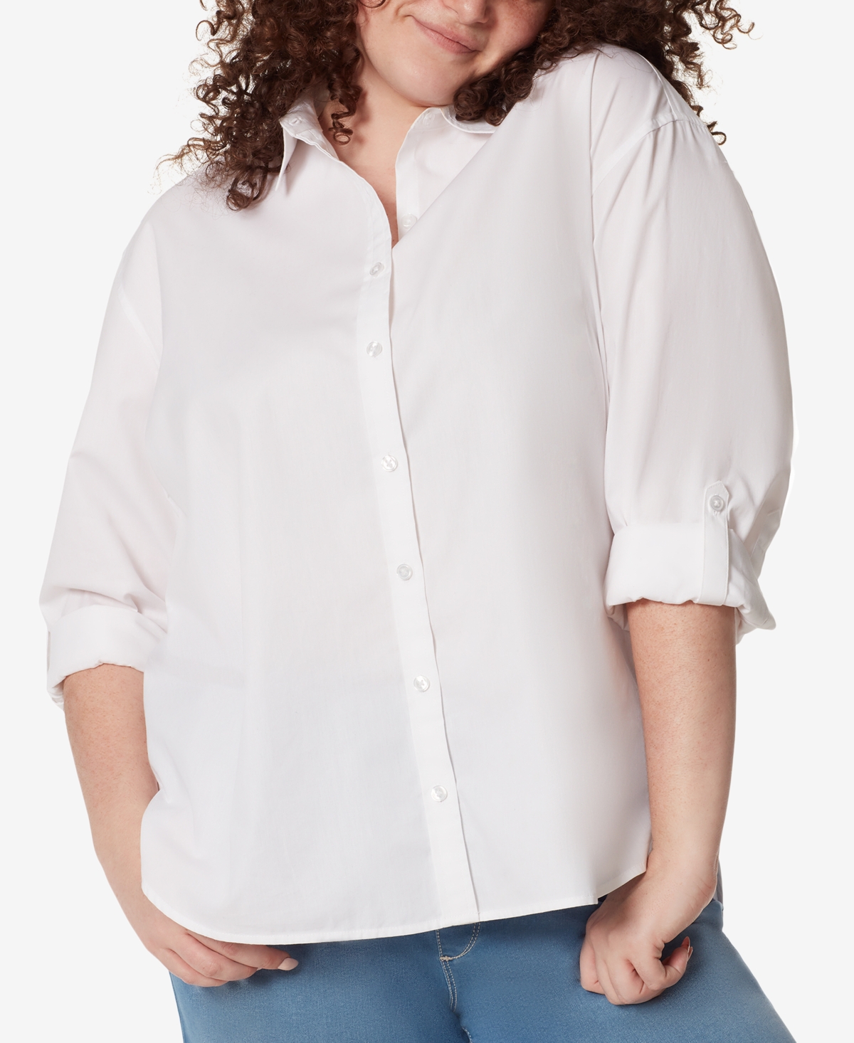 Gloria Vanderbilt Plus Womens Solid Button Down Blouse In White