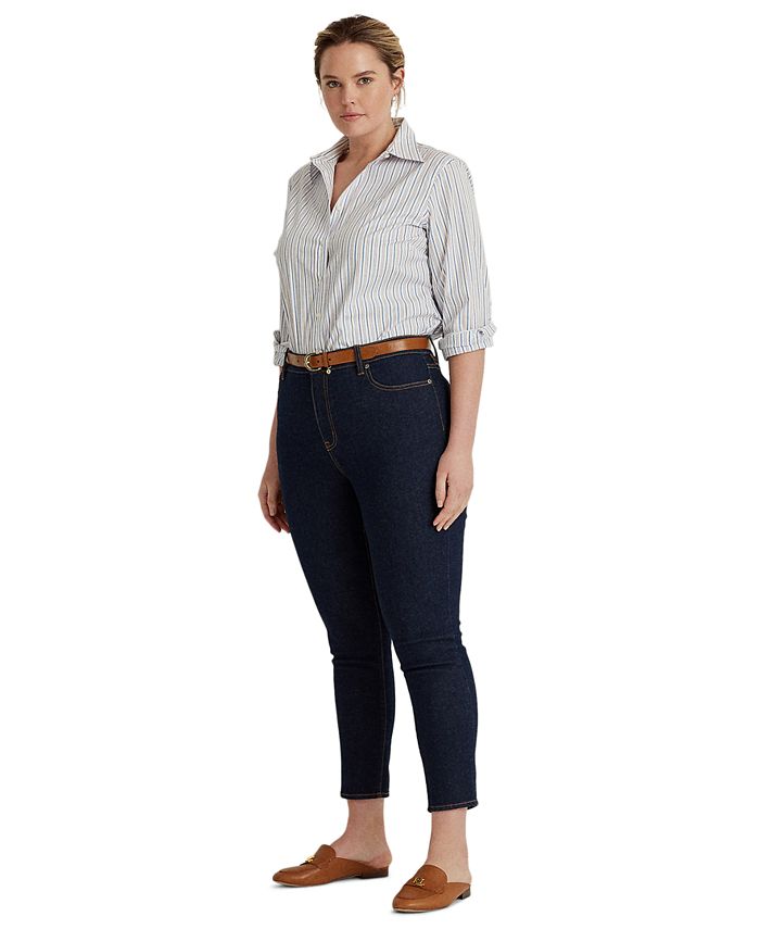 Lauren Ralph Lauren Plus-Size Easy Care Cotton Shirt - Blue - Size 2x