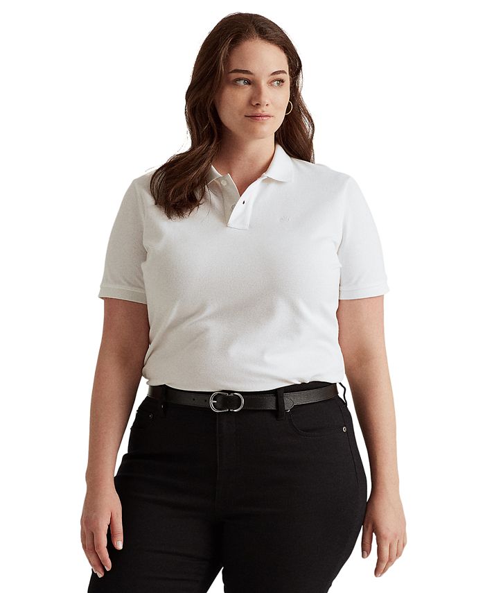 Lauren Ralph Lauren Plus Size Stretch Cotton-Blend Polo Top & Reviews -  Tops - Plus Sizes - Macy's