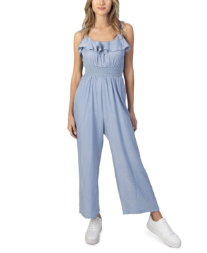 Speechless Juniors' Ruffle-Yoke Sleeveless Jumpsuit