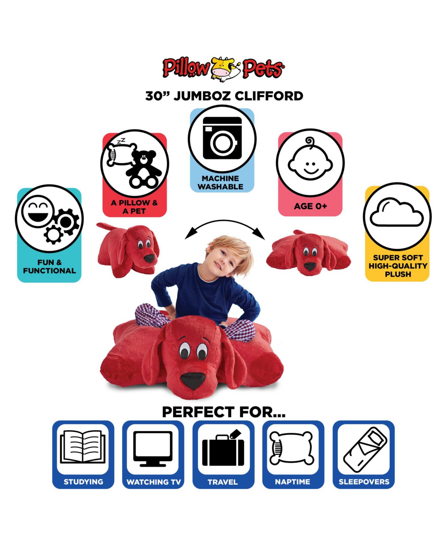 Детская мягкая игрушка Pillow Pets Clifford the Big Red Dog Jumbo 30" Plush Toy — фото 3