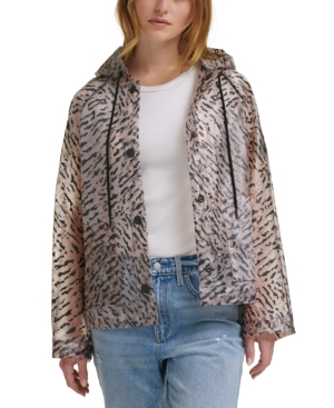 Calvin Klein Jeans Gingham-Print Hooded Rain Coat